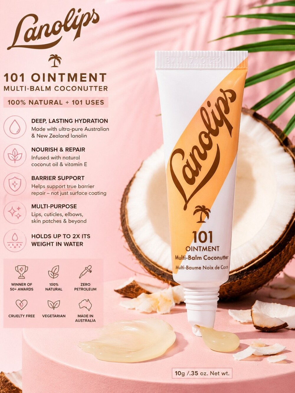 Lanolips 101 Ointment Multi-Balm Coconutter – 10 g / 0.35 oz